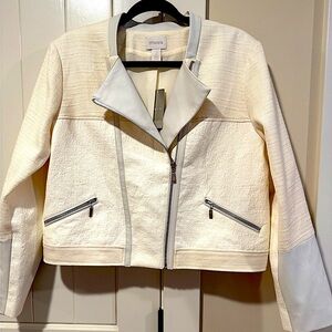NWT CHICO’S Moto Jacket Size 2 (US 12) MSRP $149 Winter Wheat Cream with Pockets